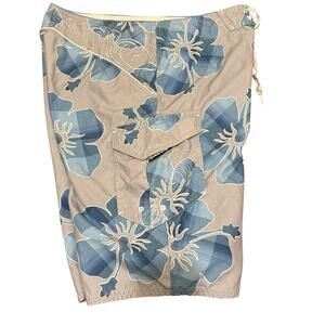 Kirra Swim Trunks Mens 32 Blue Gray White Floral Board Shorts Cargo Pocket